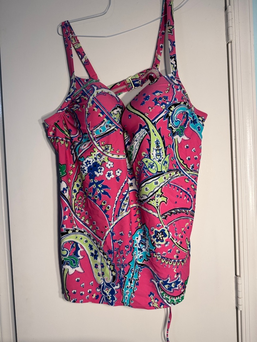 Lane Bryant Pink Paisley Tankini Swim top with Blue & Lime Accents 42C underwire
